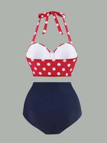 Sweetra 女士夏季波尔卡圆点印花钢圈高腰比基尼套装，度假泳装 - 彩色 - 查看 2