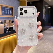 Ốp lưng điện thoại hình bướm ngọc trai 3D sang trọng đính đá lấp lánh, tương thích với iPhone 17 Pro Max, 17 Pro, 17 Air, 17, 16, 15, 14, 13, 12 Pro Max, 11, chống sốc. - trắng - Xem 4