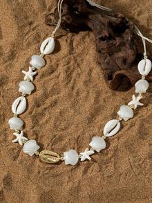 1pc Shell & Starfish Choker Necklace, Bohemian Summer Beach Style Jewelry, Suitable For Music Festivals, Commuting And Vacation Wear - Multicolor - View 3