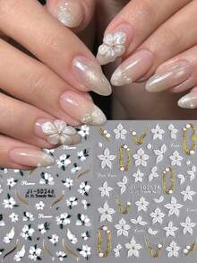 Pegatinas para uñas con diseño de flor de lirio 5D, decoración con líneas doradas, diseño francés degradado blanco y rosa, adecuado para entusiastas del arte de uñas, accesorio de uñas exquisito y lujoso, herramienta DIY para salón de uñas - Multicolor - Ver 1
