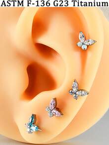 1PC Khuyên tai hình bướm G23 bằng titan, khuyên môi có ren trong, khuyên tai sụn tai, khuyên tai sụn vành tai, khuyên tai phẳng, khuyên tai đá opal và đá cubic zirconia, khuyên tai hình bầu dục, khuyên tai Monroe, khuyên tai vành tai, khuyên tai sáng bóng dành cho nữ - 1 khuyên môi hình bướm bằng titan - Xem 8