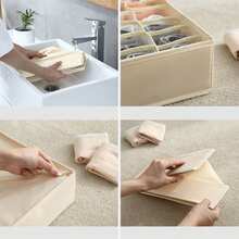 Cationic Fabric Storage Box, Divided Compartments For Socks, Underwear Organization, Foldable, Washable, Suitable For Closet Drawers - Beige, 24 Compartments, 3-pack - View 6