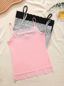 3pcs/Set Women Lace Floral Camisole Undershirt, Versatile Basic Casual Comfortable Summer Tops - Multicolor - View 4