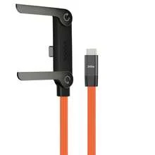 Cable de carga portátil con soporte, cable USB-C a USB-C, carga rápida de 240W, soporte de teléfono incorporado, cable trenzado duradero tipo C, soporte en forma de T de 90 grados - Naranja - Ver 2