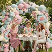128pcs Tea Party Themed Balloon Arch Set, Includes Teapot-Shaped Foil Balloons And Yellow, Blue, And Pink Latex Balloons. Perfect For Birthday Parties, Baby Showers, Garden Parties, Sorority Parties, Afternoon Teas, And Spring Floral-Themed Party Decorations. - View 6