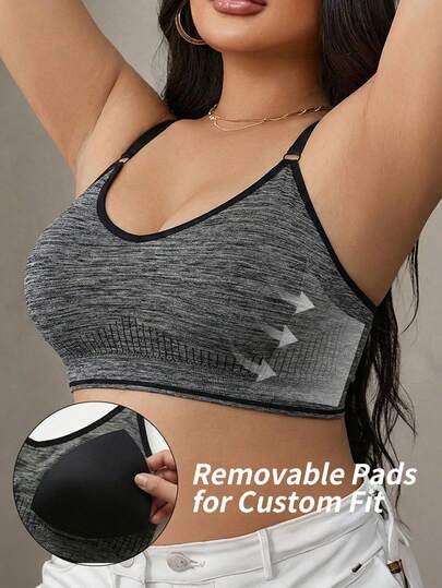 Áo ngực thể thao không đường may dành cho nữ cỡ lớn, kiểu dáng racerback, dây đeo có thể điều chỉnh, thoáng khí, giảm sốc, ôm sát cơ thể, phù hợp cho yoga, chạy bộ và mặc hàng ngày.