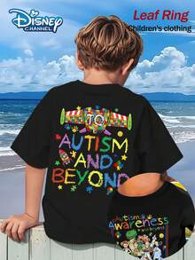 Toy Story Autism Awareness And Beyond Toy Summer Tops,Disney Print Graphic Tee, Perfect For Cool Boys. Teen Boy Gift,Comfortable And Breathable Children's Short-Sleeved T-Shirt. 180g Pure Cotton Children's Clothes,Suitable For Both Boys And Girls.Suitable For Daily Wear, Vacations, Outdoor Activities, And As A Children's Gift. - 黑色 - 查看 1