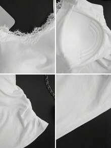 Sexy V-Neck Lace Patchwork Camisole Backless Spaghetti Strap Tank Top For Women, Spring Casual White Summer - White - View 10