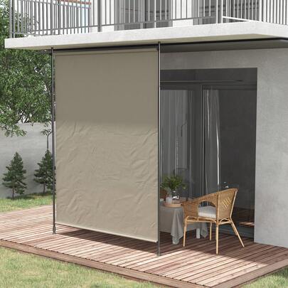 Vertical Blind 200 X 292 Cm, Retractable Sunshade, Adjustable Side Blind, Windproof, In Sand Coloured Aluminium.