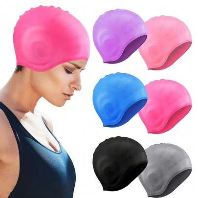 1 pieza Gorro de natación para mujer de pelo largo, gorro de natación de silicona con protección para los oídos, adecuado para nadadores con cabello largo, diseño impermeable y antideslizante para adultos