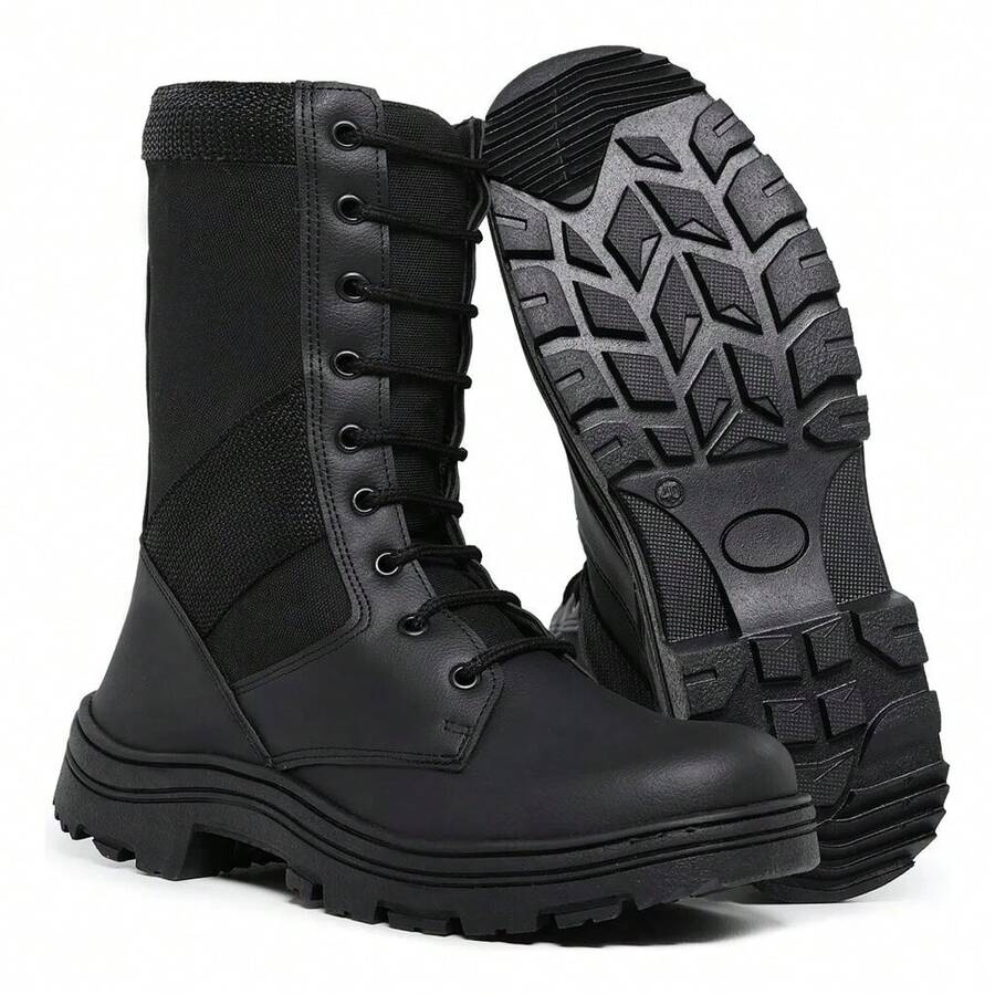 Men's Tactical Military Boot With Reinforced Leather, Waterproof, With Adjustable Zipper - Cheap - Black and White - View 1