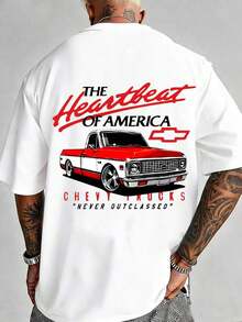 Chevrolet Pickup Truck Graphic Print T-Shirt, Men's Pure Cotton Short-Sleeved Shirt, Casual Crew Neck, Street Style T-Shirt, Summer Clothing, Suitable For Daily Leisure And Outdoor Activities, A Must-Have For Car Enthusiasts. 4NVY - 白色 - 查看 6
