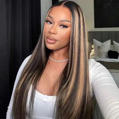  Tóc giả Tinashe 1B/22 thẳng, kiểu U-Part, màu ombre vàng mật ong, độ dày 180%, không cần cắt tỉa hay keo dán, tóc Remy Brazil, liền mạch, không cần keo dán dành cho nữ.