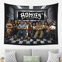 Homies In Classroom Illustration Tapestry - Vibrant Cartoon-Style Classroom Scene Wall Art, Durable Polyester Fabric For Dorm, Bedroom, Party & Team Decor - Graduation & Birthday Gift Idea, Dorm Room Decoration, Playful Design, Easy To Hang, Decorative Art, College Students, Highquality Print, Home Decorators - 1PC - 查看 4