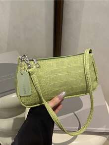 Rhinestone Strap Shoulder Bag, Zipper Closure Evening Clutch, High-Quality Underarm Bag - Green - View 2