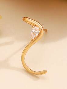 1pc Fashionable Minimalist Personalized Luxury Inlaid S-Shaped Earrings, Suitable For Women's Daily And Holiday Wear - Yellow Gold - View 5