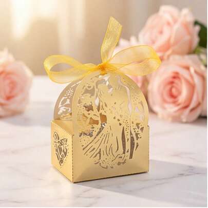 25 hộp kẹo cưới dễ thương, hộp quà tặng cô dâu chú rể kèm ruy băng, vật dụng cưới tinh tế dùng trang trí tiệc cưới, kỷ niệm ngày cưới, hộp quà tặng, đồ dùng đám cưới.