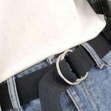 1 chiếc thắt lưng vải canvas tối giản màu trơn, khóa đôi, kiểu dáng thời trang, phụ kiện trang trí, phổ biến và đa năng, phù hợp sử dụng hàng ngày, thắt lưng nữ, mùa hè, đi học, mùa thu. - màu đen - Xem 4