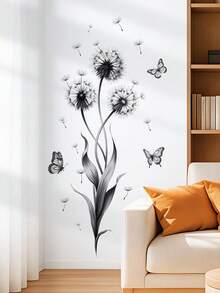 1pc Removable Dandelion & Butterfly Wall Sticker, Plant & Floral Decor For Bedroom, Living Room - 39084-yK-yuke - View 2