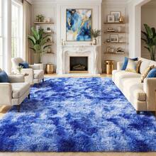 Shaggy Area Rugs For Living Room, Fluffy Soft Plush Rugs For Bedroom, Bathroom, Shaggy Indoor Fluffy Rug, Indoor Floor Carpet Home For Decor Aesthetic, Upgrade Non-Slip Backing, Ideal Gift For Mother's Day Housewarming, Easter, Dry Clean Only, Blcak - Màu xanh nhuộm loang - Xem 2