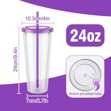 4 Pack 24oz Acrylic Cups Double Wall Acrylic Tumbler With Stopper Plastic Snow Globe Drinking Cup, Colorful Lid - 無色 - 查看 2