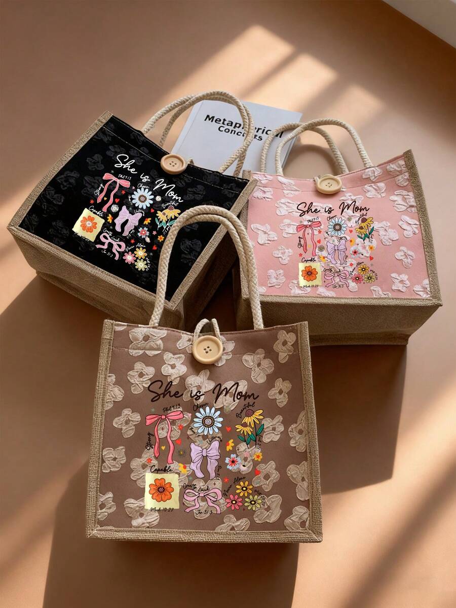"Beste Mama" Buchstaben Muster Tragetasche - Perfektes Geschenk für Muttertag, Erntedankfest, Frauentag, Göttin-Festival. Geeignet für den täglichen Gebrauch. - Verschiedenfarbig - Übersicht 1