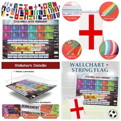 Large Schedule Poster 2026, 39.4 Inchx 27.6 Inch, 1 Pc Merchandise 2026 Calendar Wall Chart Decorations, Soccer Tournament Wallchart Fans Home Office Bar Party Decor