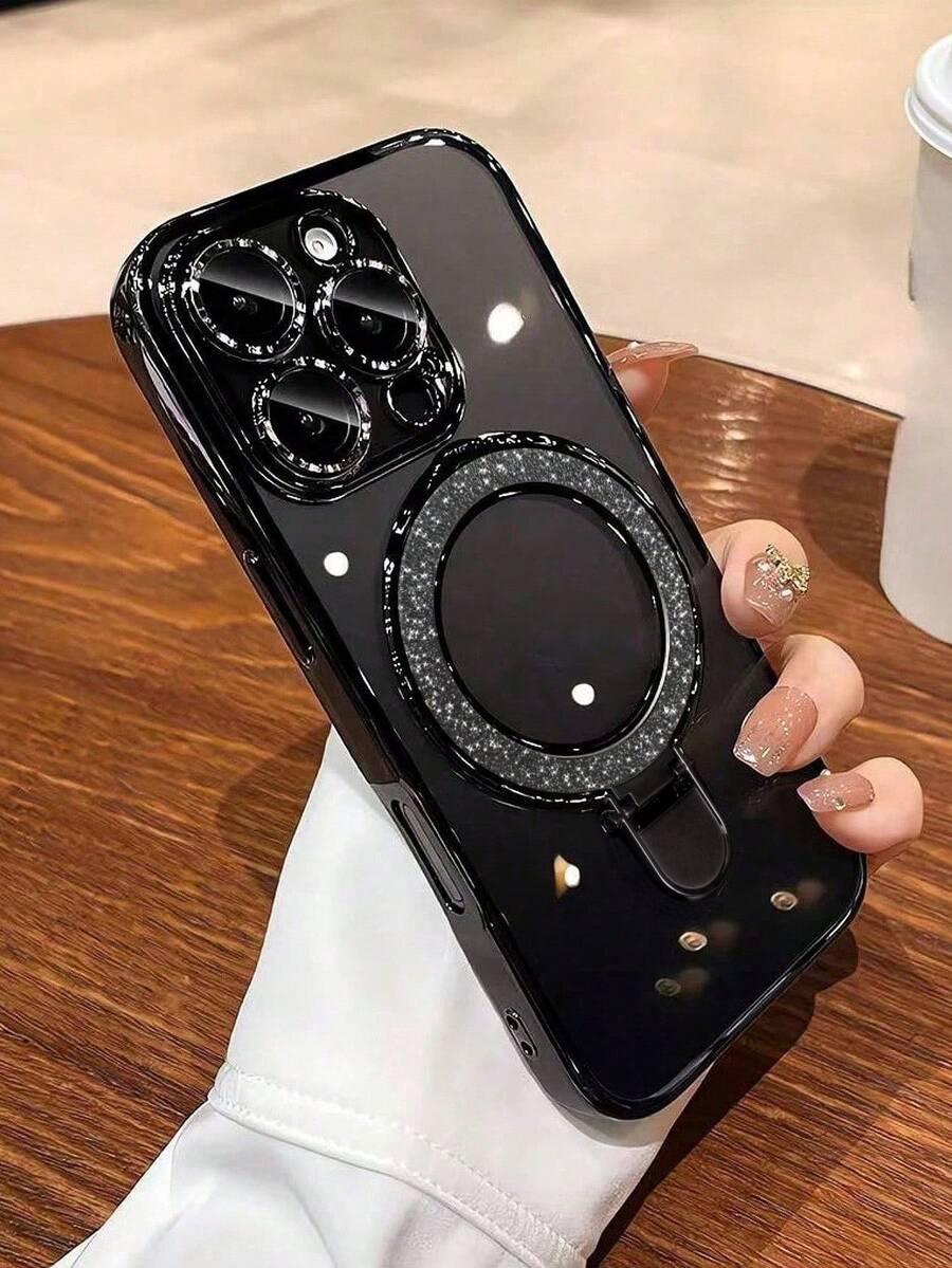 1 件透明电镀防震硅胶手机壳，带闪光滑动支架/保护性手机壳，TPU 材质，兼容 15 Pro Max、16 Pro Max、16 Pro、17、17 Pro、17 Pro Max、11、12、13、14 Pro Max、14 Pro、13 Pro Max、 16、16e、S24、S24 Ultra、S25、S25 Ultra，支持无线充电 - 黑色 - 查看 1