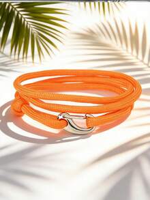 1 chiếc vòng tay nam nhiều lớp bằng dây nylon bện kiểu hàng hải, khóa bạc, chống thấm nước, thích hợp đeo hàng ngày, đi biển, đi nghỉ mát và làm quà tặng. - Vòng tay xếp lớp với khóa hình thuyền - Xem 6