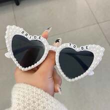 1pc Women's Heart-Shaped Fashionable Glasses, Inlaid With Artificial Pearls BRIDE TO BE Decorative Glasses, Summer Party And Wedding Supplies, Popular - A - 查看 1