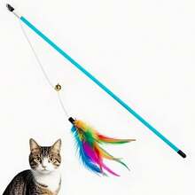 1支猫逗猫棒，带铃铛，仿人造纤维羽毛，猫玩具，猫咪互动游戏，趣味猫咪配件，轻巧设计，宠物专用材质，柔软羽毛，逗猫棒，猫主人，宠物爱好者 - 彩色 - 查看 8