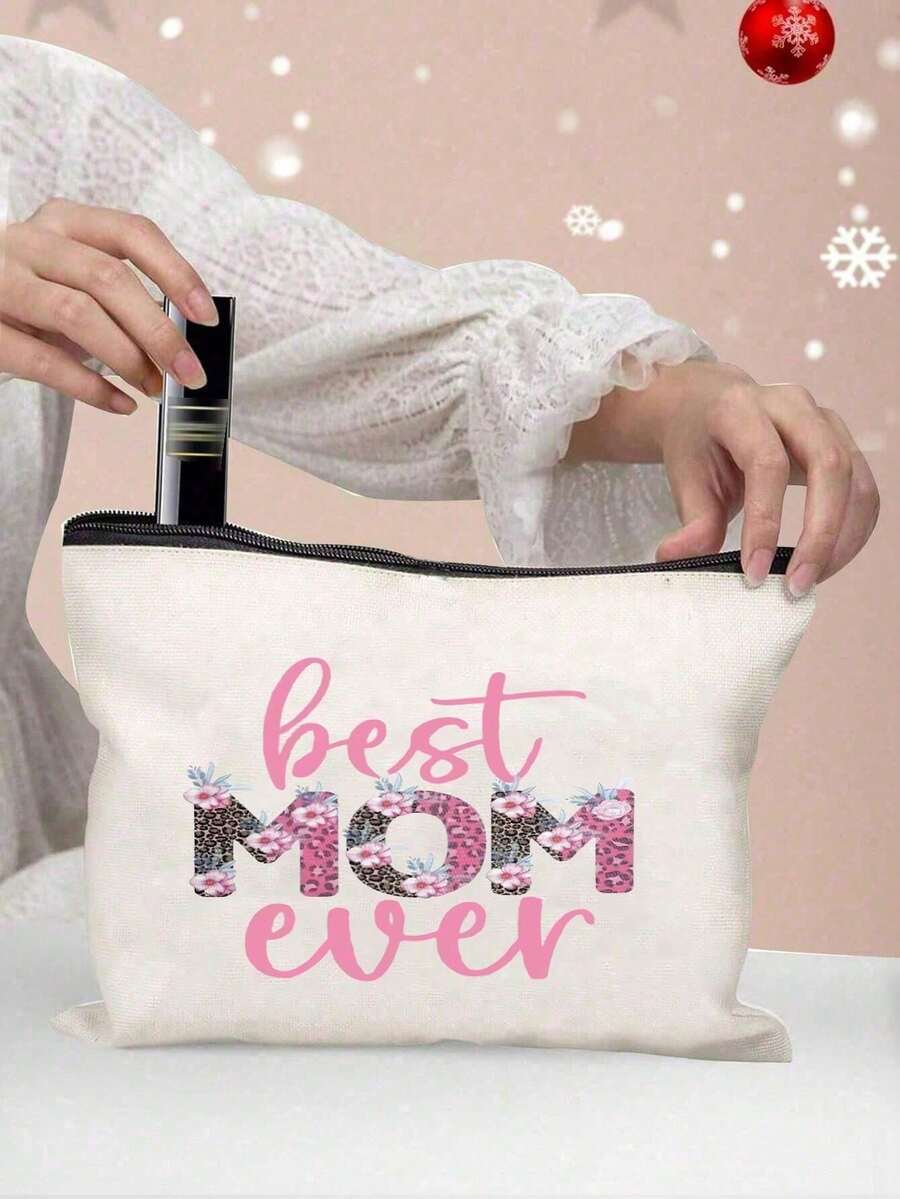 Túi đựng mỹ phẩm bằng vải canvas "Người mẹ tuyệt vời nhất", Túi đựng đồ dùng cá nhân cho nữ, Túi đựng mỹ phẩm có khóa kéo, Túi đựng điện thoại có khóa kéo, Hộp đựng bút chì, Túi đựng cọ trang điểm - Nhiều màu - Xem 1