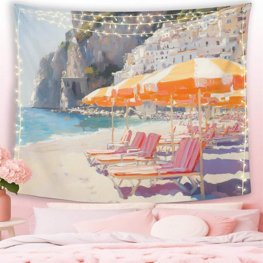 Beach Coastal Landscape Wall Tapestry Hanging For Beachy House, Summer Ocean Tapestries, Vintage Retro Sea Wall Decor Banner For Living Girly Room Bedroom Dorm 50x60inch - 15 - Xem 1