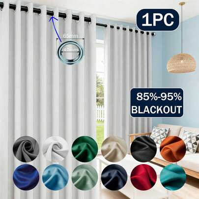 1件/2件装纯色涤纶窗帘，节能遮光隔热窗帘，适用于厨房、餐厅、客厅、卧室、书房，黑色、深灰色可选。