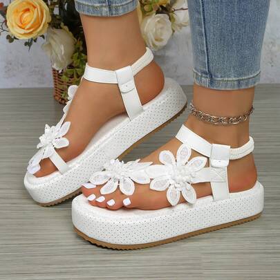 Giày sandal cao gót nữ kiểu dáng cổ điển, thanh lịch, đính ren rơm và ngọc trai giả, chống thấm nước, đế dày, thoải mái, không gây mỏi chân, thích hợp cho kỳ nghỉ, hàng ngày, tiệc tùng, quà tặng mùa hè.