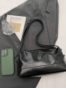 New Fashion Square Underarm Solid Color Women's Handbag, Casual Chic Versatile Commuter Bag - Black - View 8