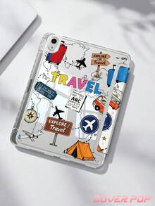 旅行拼贴图案平板电脑保护套,兼容 iPad Air 11 英寸 M3 2025 / M2 2024、Air 第五代 2022、(A16) 11 英寸第十一代 2025,兼容三星 Galaxy Tab、Kindle Paperwhite 第十二代 2024,透明背壳,时尚图案保护套,支持自动睡眠/唤醒功能,气囊保护,适合作为礼物和办公用品。 - 彩色 - 查看 2