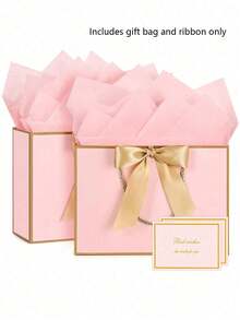 Gift Bag Set, Includes 1 Gift Bag, Ribbon, Handled Shopping Bag, Decorative Bow Tote Bag, Creative Wedding Gift Box, Holiday Small Gift Box, Suitable For Girls, Weddings, Parties, Christmas, Thanksgiving, New Year, Birthdays, Valentine's Day, Bridesmaids, Girlfriend Gatherings - Multicolor - View 2