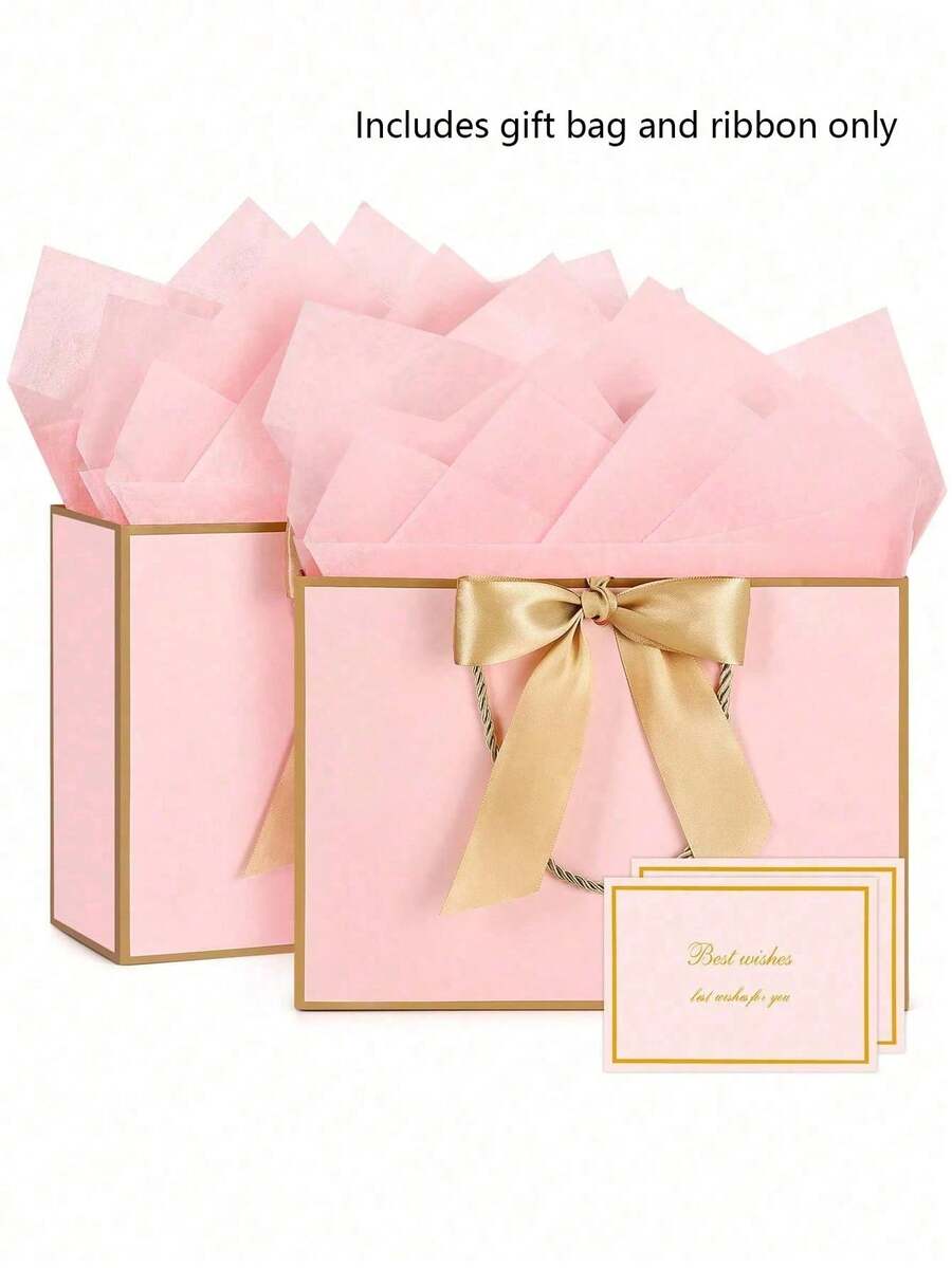 Gift Bag Set, Includes 1 Gift Bag, Ribbon, Handled Shopping Bag, Decorative Bow Tote Bag, Creative Wedding Gift Box, Holiday Small Gift Box, Suitable For Girls, Weddings, Parties, Christmas, Thanksgiving, New Year, Birthdays, Valentine's Day, Bridesmaids, Girlfriend Gatherings