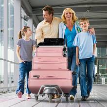 Luggage Set 3 Piece, Pink, Hardshell Suitcase With 4 Spinner Wheels, Vertical Striped Design - Pink - View 3