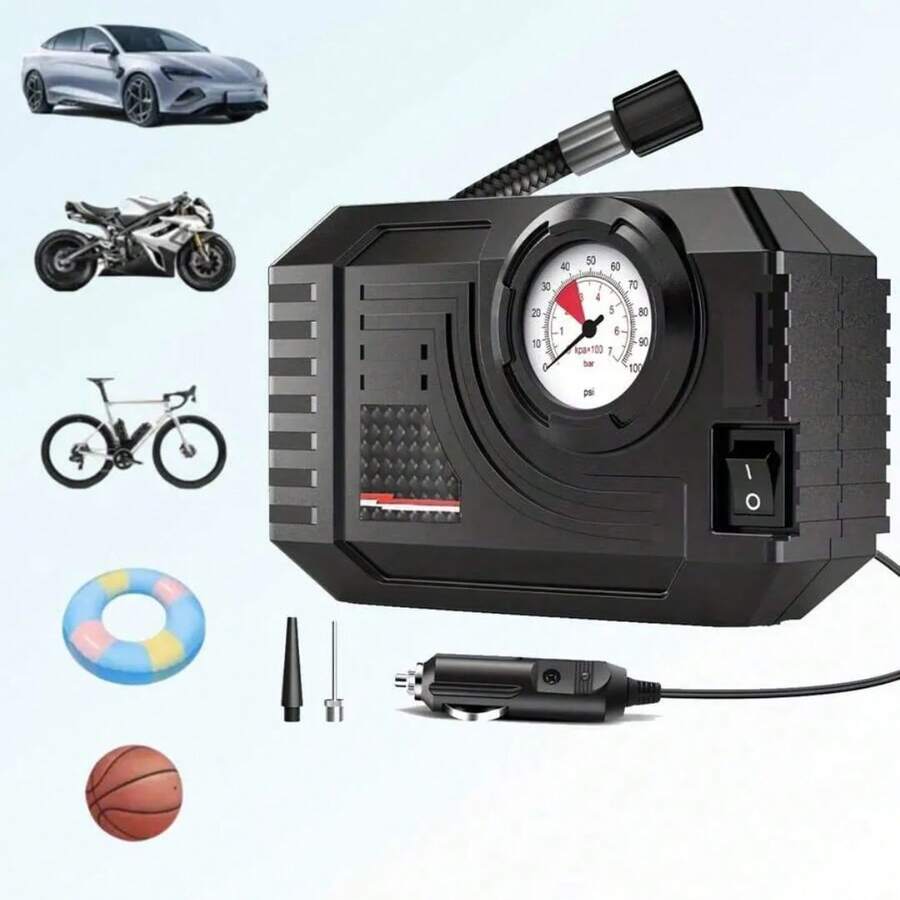 مضخة نفخ الإطارات المحمولة Carsun 150PSI، نوع ميكانيكي مع إضاءة LED، ضاغط هواء صغير محمول باليد 12V