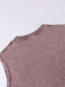 Vintage Washed  Football Club Stadium Print Sleeveless Tank Top - 咖啡色 - 查看 5