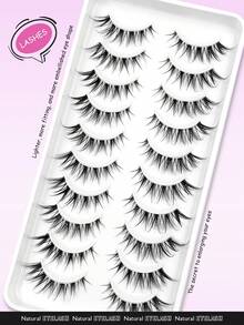 Asiteo 10 Pairs Cartoon Cat Eye Style False Eyelashes, Transparent Band Natural Style Extended Full Strip Faux Mink Eyelashes - 黑色 - 查看 5