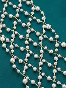 Gold Mesh Bridal Headband With Faux Pearl, Suitable For Wedding And Party - Gold - View 4
