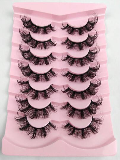 New 7 Pairs Russian Style Volume Cat Eye Faux Mink Lashes Natural Look DD Curl Fluffy Faux Mink Strip Lashes Crisscross Lengthening Create A Natural Makeup Look
