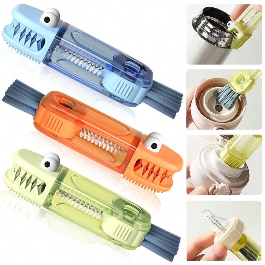 3-In-1 Cup Lid Crevice Cleaning Brush Set, Multi-Functional Bottle Cleaning Brush, Silicone Cup Lid Crevice Cleaner, Home Kitchen Crevice Cleaning Tool (Three Colors) - View 1