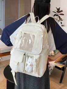 2个大容量拉链简约学生背包，小熊图案，休闲校园笔记本电脑包，时尚学生背包，旅行包，户外运动礼物，女生适用 - 彩色 - 查看 8
