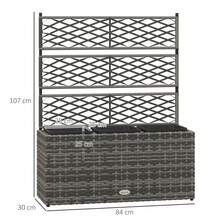 Outsunny Fioriera per Piante con Grigliato per Rampicanti, Aiuola Rialzata con 3 Vasi Interni, Struttura in Acciaio e Rattan PE, 84x30x107cm, Grigio - grigio - Visualizzare 3