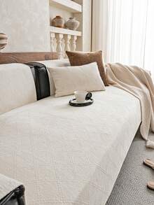 1pc Solid Color Chenille Linen-Like Textured Sofa Cover, Minimalist Ins Style Design, Pet Friendly, Durable & Washable, Suitable For Living Room, Bedroom, Study, Outdoor, Fits 1/2/3/4 Seater Sofa - Beige - View 8