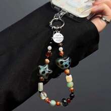 1 Piece Amber Vintage Leopard Print Beaded Bracelet, Beaded Hand Chain, Short Wrist Strap, Phone Case And Bag Accessory - Màu tím - Xem 1